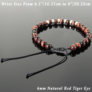 6mm Red Tiger Eye Adjustable Braided Gemstone Bracelet with S925 Sterling Silver Spacers - Handmade by Gem & Silver BR1161
