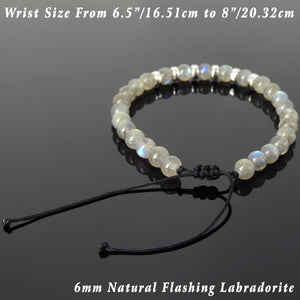 6mm Labradorite Adjustable Braided Gemstone Bracelet with S925 Sterling Silver Spacers - Handmade by Gem & Silver BR1162