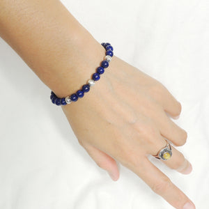 6mm Lapis Lazuli Adjustable Braided Bracelet with S925 Sterling Silver Artisan Beads - Handmade by Gem & Silver BR1185