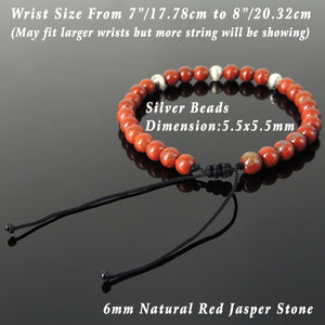 6mm Red Jasper Adjustable Braided Bracelet with S925 Sterling Silver Artisan Beads - Handmade by Gem & Silver BR1189