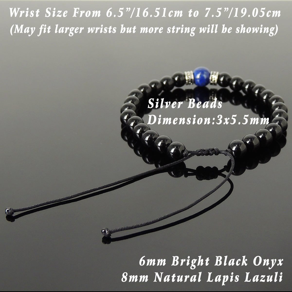 Lapis Lazuli & Bright Black Onyx Adjustable Braided Bracelet with S925 Sterling Silver Celtic Cross Spacer Charms - Handmade by Gem & Silver BR1209