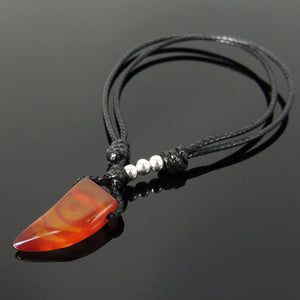 Agate Wolf Tooth Pendant Adjustable Wax Rope Bracelet with S925 Sterling Silver Seamless Beads - Handmade by Gem & Silver BR1215
