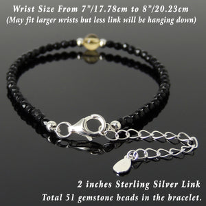 Citrine Quartz & Faceted Bright Black Onyx Healing Gemstone Bracelet with S925 Sterling Silver Chain & Clasp - Handmade by Gem & Silver BR1218