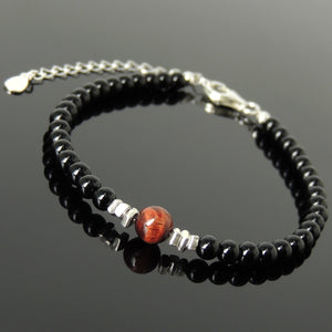 Red Tiger Eye & Bright Black Onyx Healing Gemstone Bracelet with S925 Sterling Silver Chain & Clasp - Handmade by Gem & Silver BR1221