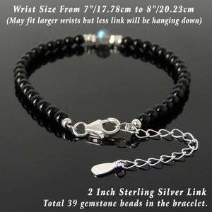 Grade 5A Labradorite & Bright Black Onyx Healing Gemstone Bracelet with S925 Sterling Silver Chain & Clasp - Handmade by Gem & Silver BR1227