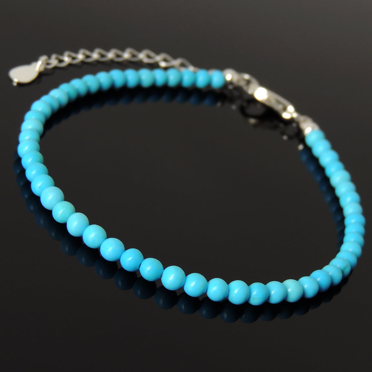 3mm Enhanced Turquoise Healing Gemstone Bracelet with S925 Sterling Silver Chain & Clasp - Handmade by Gem & Silver BR1231