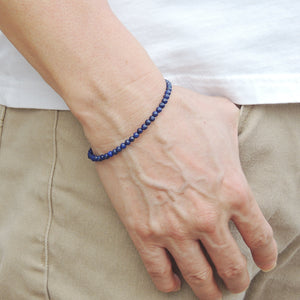 3mm Lapis Lazuli Healing Gemstone Bracelet with S925 Sterling Silver Chain & Clasp - Handmade by Gem & Silver BR1232