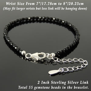 3mm Faceted Black Onyx Healing Gemstone Bracelet with S925 Sterling Silver Chain & Clasp - Handmade by Gem & Silver BR1233