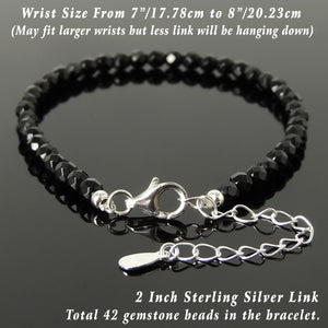 4mm Faceted Black Onyx Healing Gemstone Bracelet with S925 Sterling Silver Chain & Clasp - Handmade by Gem & Silver BR1234