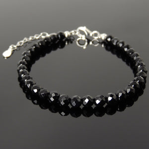 5mm Faceted Black Onyx Healing Gemstone Bracelet with S925 Sterling Silver Chain & Clasp - Handmade by Gem & Silver BR1235