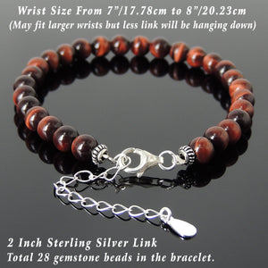 6mm Red Tiger Eye Healing Gemstone Bracelet with S925 Sterling Silver Chain & Clasp - Handmade by Gem & Silver BR1237