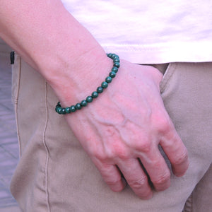 6mm Malachite Healing Gemstone Bracelet with S925 Sterling Silver Chain & Clasp - Handmade by Gem & Silver BR1240