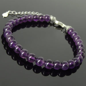 6mm Amethyst Healing Gemstone Bracelet with S925 Sterling Silver Chain & Clasp - Handmade by Gem & Silver BR1242