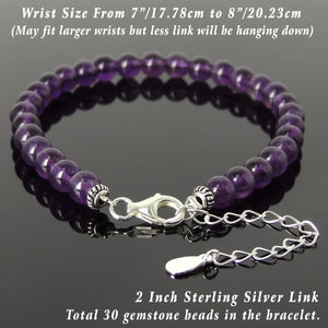 6mm Amethyst Healing Gemstone Bracelet with S925 Sterling Silver Chain & Clasp - Handmade by Gem & Silver BR1242