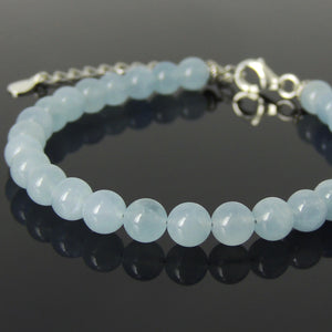 6mm Grade AA Aquamarine Healing Gemstone Bracelet with S925 Sterling Silver Chain & Clasp - Handmade by Gem & Silver BR1243
