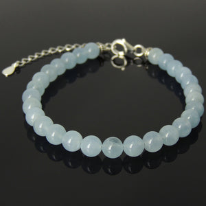6mm Grade AA Aquamarine Healing Gemstone Bracelet with S925 Sterling Silver Chain & Clasp - Handmade by Gem & Silver BR1243