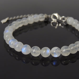 6mm Grade AA Flashing Moonstone Healing Gemstone Bracelet with S925 Sterling Silver Chain & Clasp - Handmade by Gem & Silver BR1246