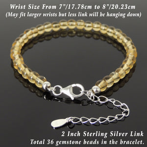 5mm Citrine Quartz Healing Gemstone Bracelet with S925 Sterling Silver Chain & Clasp - Handmade by Gem & Silver BR1248