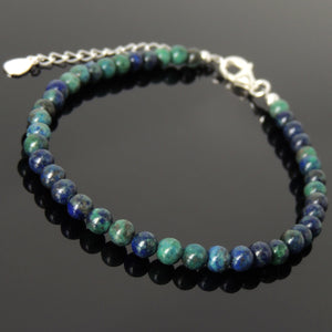 4mm Mixed Chrysocolla Lapis Healing Gemstone Bracelet with S925 Sterling Silver Chain & Clasp - Handmade by Gem & Silver BR1252