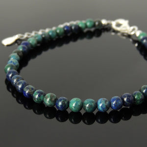 4mm Mixed Chrysocolla Lapis Healing Gemstone Bracelet with S925 Sterling Silver Chain & Clasp - Handmade by Gem & Silver BR1252