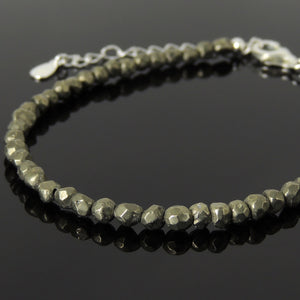 4mm Faceted Gold Pyrite Healing Gemstone Bracelet with S925 Sterling Silver Chain & Clasp - Handmade by Gem & Silver BR1254