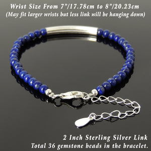 4mm Lapis Lazuli Healing Gemstone Bracelet with S925 Sterling Silver Elegant Charm, Chain & Clasp - Handmade by Gem & Silver BR1256
