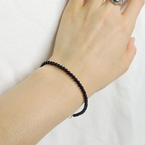 3mm Bright Black Onyx Healing Gemstone Bracelet with S925 Sterling Silver Chain & Clasp - Handmade by Gem & Silver BR1260
