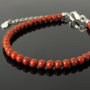 4mm Red Jasper Healing Stone Bracelet with S925 Sterling Silver Chain & Clasp - Handmade by Gem & Silver BR1262