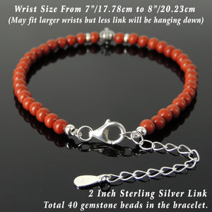 4mm Red Jasper Healing Stone Bracelet with S925 Sterling Silver Cross Bead, Chain, & Clasp - Handmade by Gem & Silver BR1264