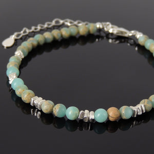 4mm Jasper Healing Stone Bracelet with S925 Sterling Silver Nugget Beads, Chain, & Clasp - Handmade by Gem & Silver BR1267