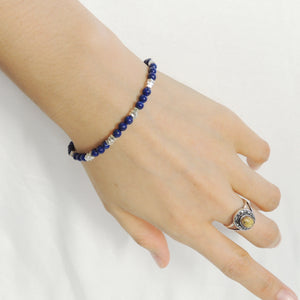 4mm Lapis Lazuli Healing Gemstone Bracelet with S925 Sterling Silver Nugget Beads, Chain, & Clasp - Handmade by Gem & Silver BR1268