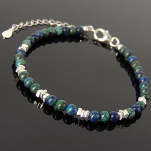 4mm Mixed Chrysocolla Lapis Healing Gemstone Bracelet with S925 Sterling Silver Nugget Beads, Chain, & Clasp - Handmade by Gem & Silver BR1272