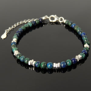 4mm Mixed Chrysocolla Lapis Healing Gemstone Bracelet with S925 Sterling Silver Nugget Beads, Chain, & Clasp - Handmade by Gem & Silver BR1272