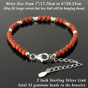 4mm Red Jasper Healing Gemstone Bracelet with S925 Sterling Silver Nugget Beads, Chain, & Clasp - Handmade by Gem & Silver BR1277