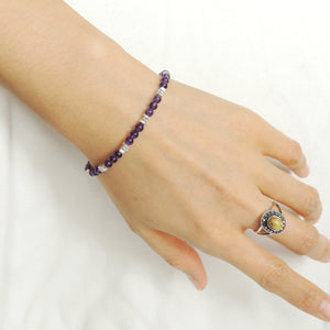 4mm Amethyst Healing Gemstone Bracelet with S925 Sterling Silver Nugget Beads, Chain, & Clasp - Handmade by Gem & Silver BR1278