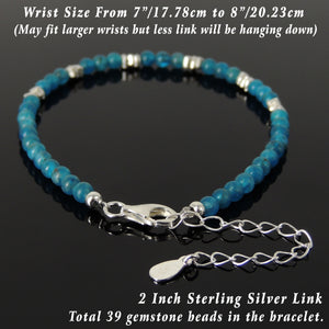 4mm Apatite Healing Gemstone Bracelet with S925 Sterling Silver Nugget Beads, Chain, & Clasp - Handmade by Gem & Silver BR1279