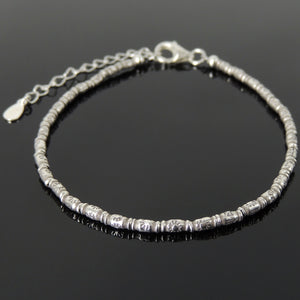 S925 Sterling Silver Healing Bracelet with Vintage Sun Barrel Beads, Chain, & Clasp - Handmade by Gem & Silver BR1282