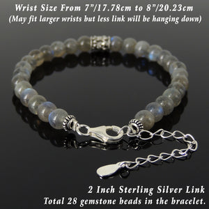 6mm Labradorite Healing Gemstone Bracelet with S925 Sterling Silver Fleur de Lis Barrel Bead & Clasp - Handmade by Gem & Silver BR1288
