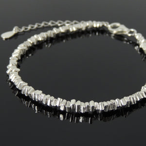 Healing Genuine S925 Sterling Silver Bracelet with Nugget Beads, Chain, & Clasp - Handmade by Gem & Silver BR1298