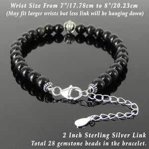 6mm Rainbow Black Obsidian Healing Gemstone Bracelet with S925 Sterling Silver Cross, Chain, & Clasp - Handmade by Gem & Silver BR1305