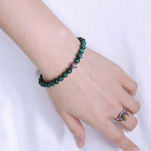6mm Malachite Healing Gemstone Bracelet with S925 Sterling Silver Cross, Chain, & Clasp - Handmade by Gem & Silver BR1310