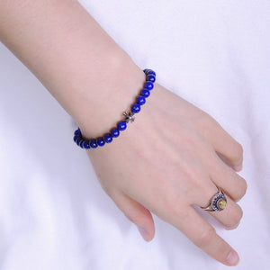 6mm Lapis Lazuli Healing Gemstone Bracelet with S925 Sterling Silver Cross, Chain, & Clasp - Handmade by Gem & Silver BR1314
