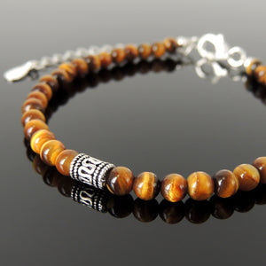4mm High Grade AA Tiger Eye Healing Crystal Gemstones - Unisex Vintage Boho Style Handmade Adjustable Chain Bracelet Guaranteed Lead and Nickel Free, 925 Non-Plated Sterling Silver