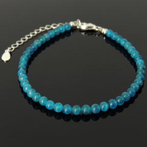 4mm Apatite Healing Gemstone Bracelet with S925 Sterling Silver Beads, Chain, & Clasp - Handmade by Gem & Silver BR1324