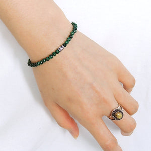 4mm Malachite Healing Gemstone Bracelet with S925 Sterling Silver Artisan Bead, Chain, & Clasp - Handmade by Gem & Silver BR1325