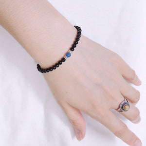 Apatite & Bright Black Onyx Adjustable Braided Bracelet with S925 Sterling Silver Spacers - Handmade by Gem & Silver BR1341
