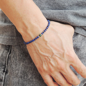 Malachite & Lapis Lazuli Healing Gemstone Bracelet with S925 Sterling Silver Beads, Chain, & Clasp - Handmade by Gem & Silver BR1342