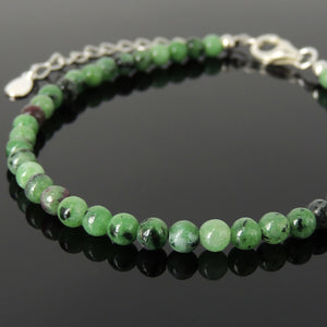 4mm Epidote Healing Gemstone Bracelet with S925 Sterling Silver Beads, Chain, & Clasp - Handmade by Gem & Silver BR1343