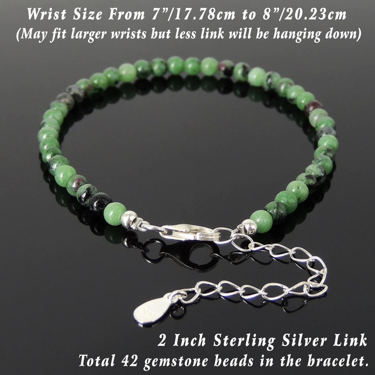 4mm Epidote Healing Gemstone Bracelet with S925 Sterling Silver Beads, Chain, & Clasp - Handmade by Gem & Silver BR1343
