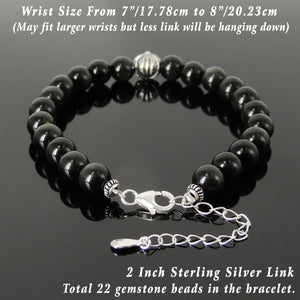 8mm Rainbow Black Obsidian Healing Gemstone Bracelet with S925 Sterling Silver Round Gothic Cross Bead, Chain & Clasp - Handmade by Gem & Silver BR1369